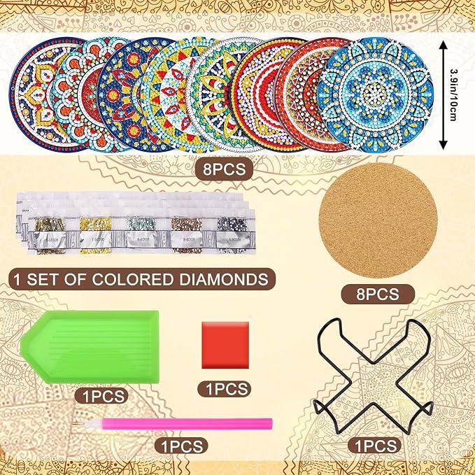 UPINS 8Pcs Mandala Diamond Art Painting Art Coasters Kits - Image 2