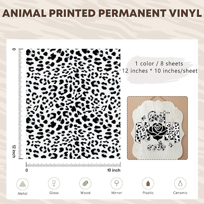 Tintnut Leopard Permanent Vinyl 8 Pcs 12x10in Black White Adhesive Vinyl | - Image 2