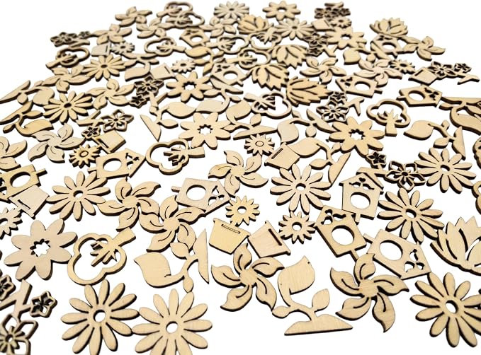 100 Pcs Unfinished Wooden Mixed Decorative Cutouts, Scrapbooking & Art Projects by Unknown
