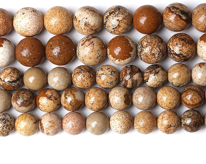 Natural Picture Jaspers Stone Beads Round Smooth Gemstones Loose Spacer Beads - Image 2
