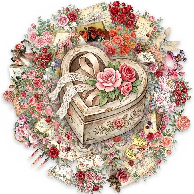 50PCS Vintage Rose Flower Stickers, Retro Love Letter Floral Decals, Waterproof - Image 5