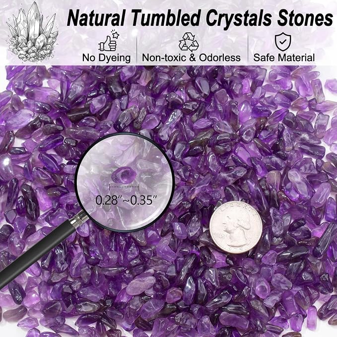 0.88 Lb Amethyst Crushed Stones Crystal Quartz Chips, Natural Tumbled Stones - Image 2