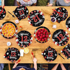 96Pcs Red and Black Party Decorations Happy 12th Birthday Plates and Napkins 12 - Image 8
