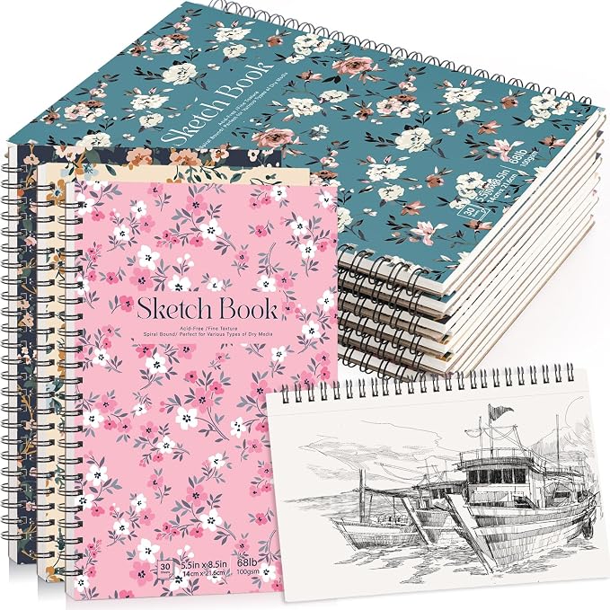 12 Pack Sketch Book, 5.5 x 8.5 Inch Sketchbook, 68lb/100gsm Top Spiral Bound by Prudiut