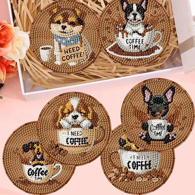 8 Pack Diamond Art Coasters, Coffee Dog Diamond Painting Coasters Kits | Dog - Image 6