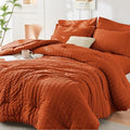 HYMOKEGE Burnt Orange Queen Comforter Set Seersucker 7 Pieces, All Season by HYMOKEGE