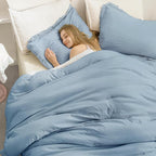Andency Grayish Blue Comforter Set King Size, 3 Pieces Boho Tassel Lightweight - Image 6