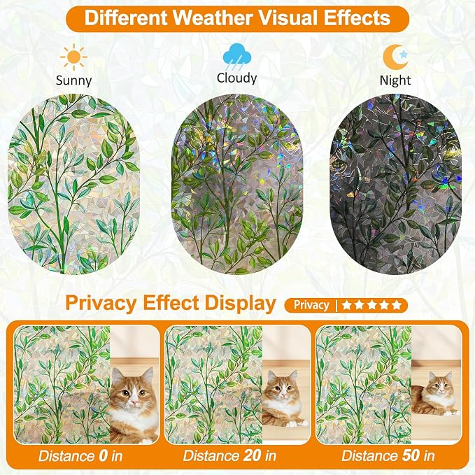 Countewol Privacy Window Films Stain Glass Cling No Glue Anti-UV Window Sticker - Image 3
