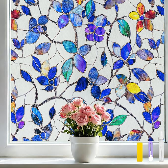 Countewol Colorful Leaf Static Cling Window Film Frosted Stained Glass Privacy by Countewolwindowfilm