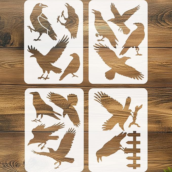 4pcs Bird Stencil for Painting Crow Stencils for Crafts Reusable Street Art by beinkmake