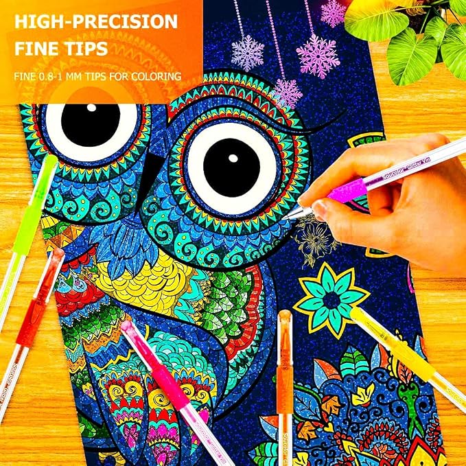 Soucolor 120 Neon Glitter Gel Pens, 60 Refills, Teen Girls Coloring Books | 60 - Image 5