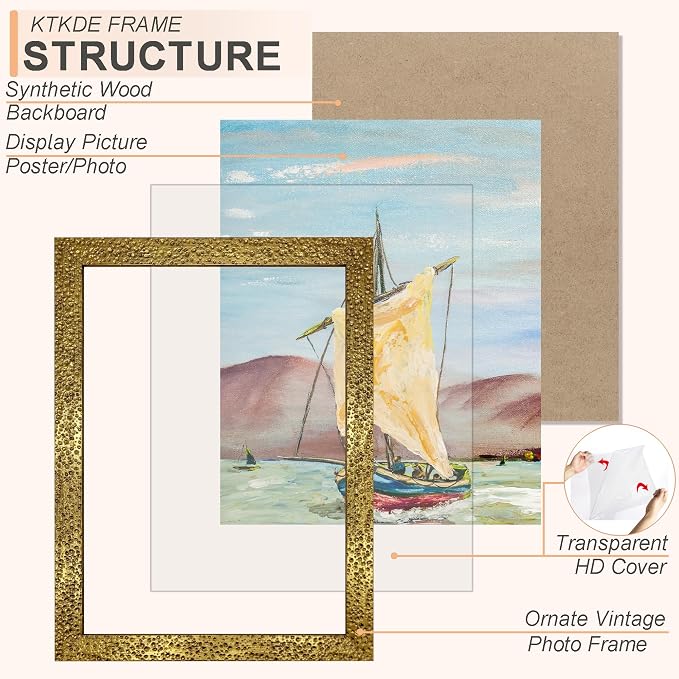 KTKDE 20x24 Picture Frame Set of 2, Ornate Vintage Poster Frames - Image 2