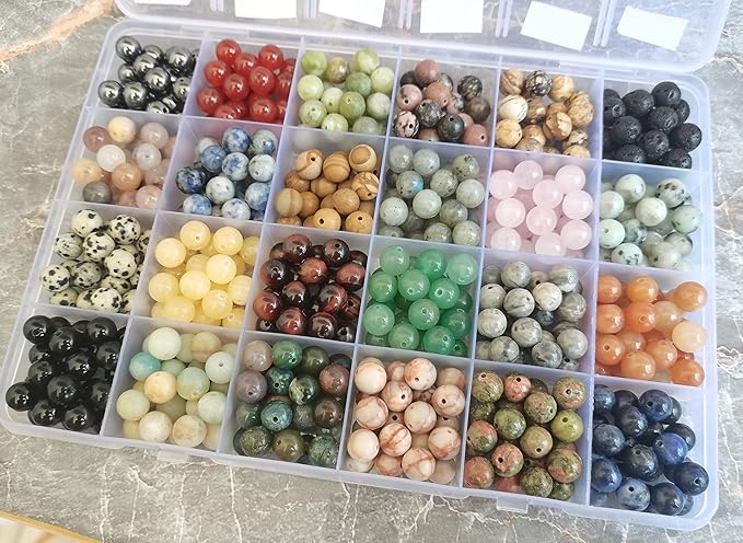 480pcs 8mm Natural Round Stone Beads Crystal Bracelet Jewelry Making Kit | - Image 5
