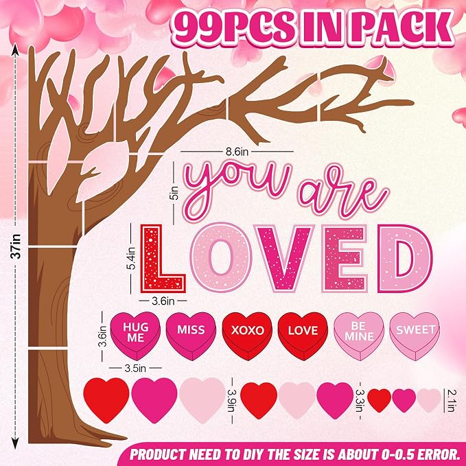 Whaline 99Pcs Valentine's Day Tree Bulletin Board Decoration Red Pink Heart - Image 2