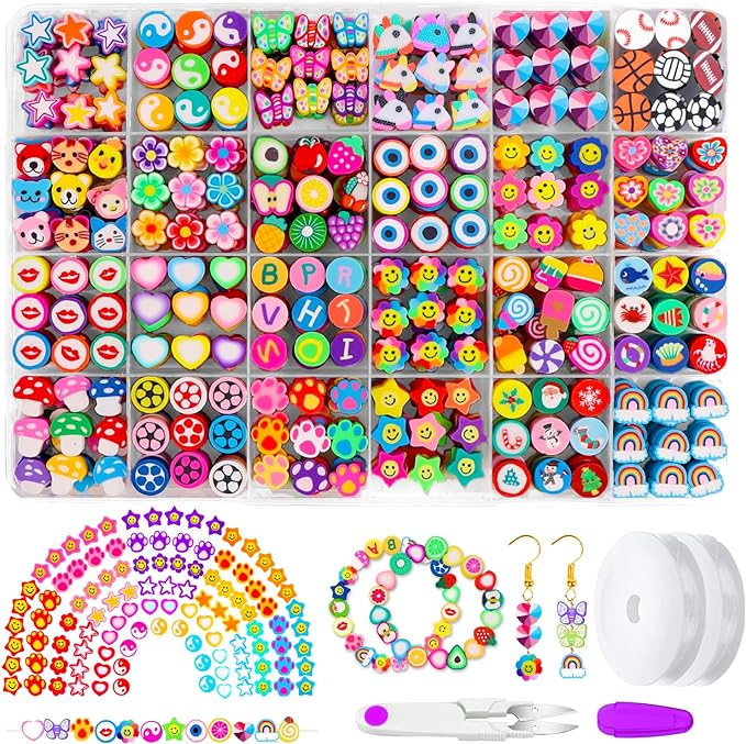 JOICEE 480PCS Fruit Flower Polymer Clay Beads, 24 Style Cute Heart Mushroom by JOICEE
