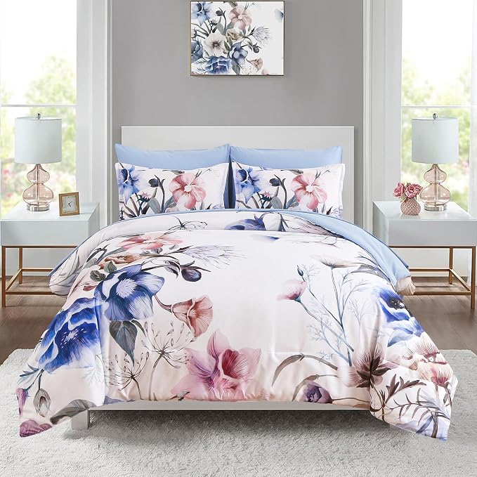 Luxudecor Floral Comforter Set Twin Size 5 Piece, Elegant Floral Comforter by Luxudecor