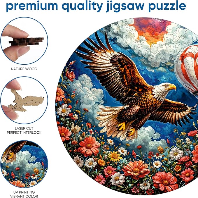 Reouinty Wooden Puzzle for Adults 500 Pieces, Flower Eagle Puzzle, Beautiful - Image 5