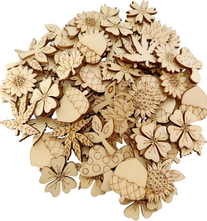 100 Pcs Unfinished Wooden Cutouts Mini Nature Shapes | DIY Craft Supplies - Image 2