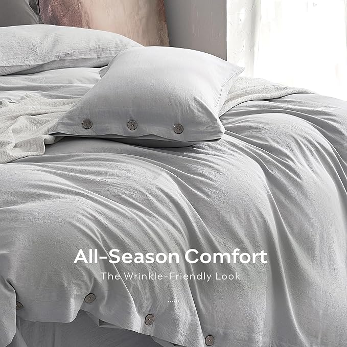 JELLYMONI 100% Washed Cotton Duvet Cover Twin – Soft, Breathable Linen-Look - Image 5