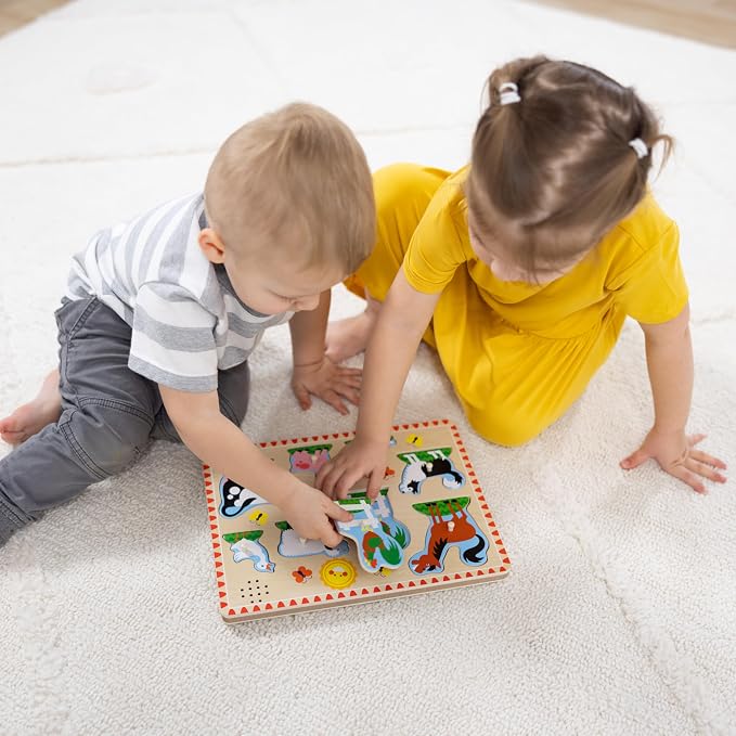 Melissa & Doug Farm Animals Sound Puzzle – 8-Piece Wooden Peg Puzzle - Image 8