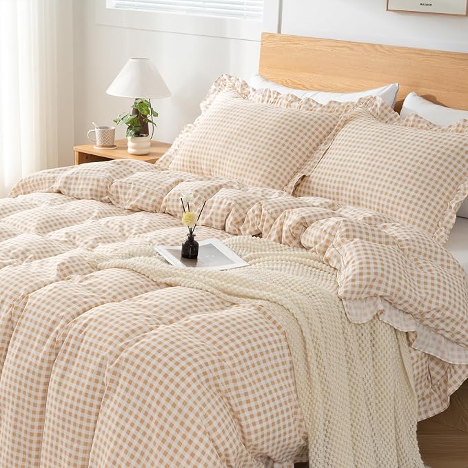 Gingham Duvet Cover King Size, 3 Pieces Soft Breathable Microfiber Plaid - Image 6