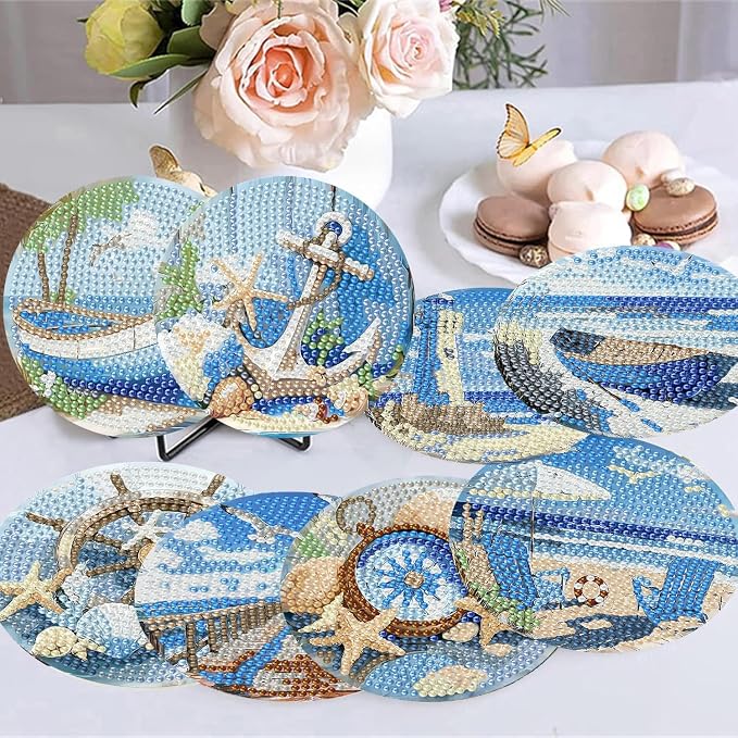 8 Pack Beach Diamond Art Coasters, Seaside Diamond Painting Coasters Kits | - Image 5