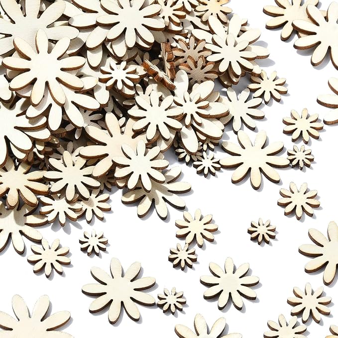 300 pcs 6 Styles Daisy Flower Theme Unfinished Wood Cutout Charms Cute Spring - Image 8