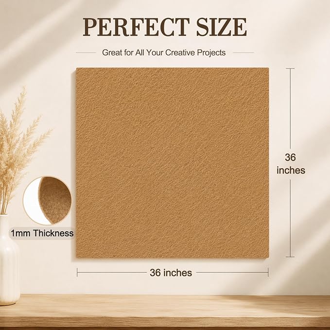 Tan Large Felt Fabric 36" x 36", 1mm Stiff Felt Sheet, Nonwoven Fabric - Image 3