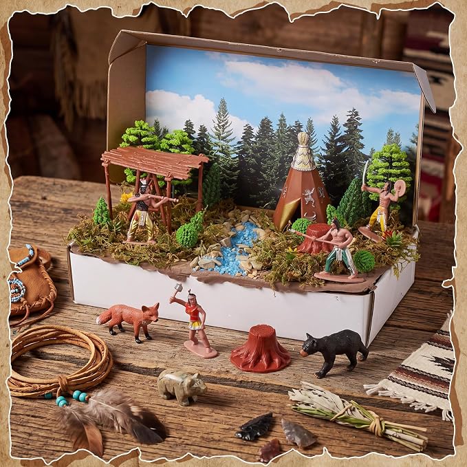 Teyva Daily 48 Pcs Native American Figurines Diorama Box Kit Native American - Image 7