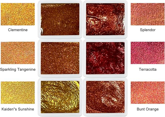 Handmade Highlight Golden Metallic Watercolor Paint Palette Mica 6 Colors-Extra - Image 2
