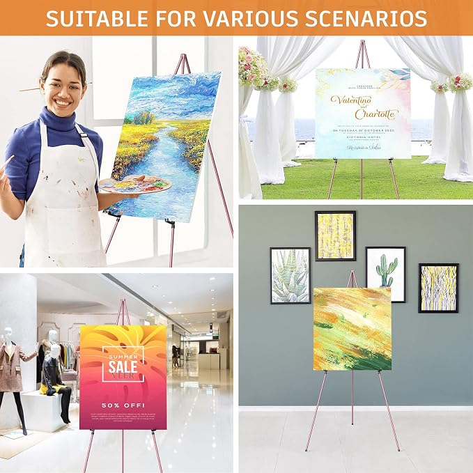 Easel Stand for Display, Aredy 63" Portable Painting Easel, Lightweight Metal - Image 5