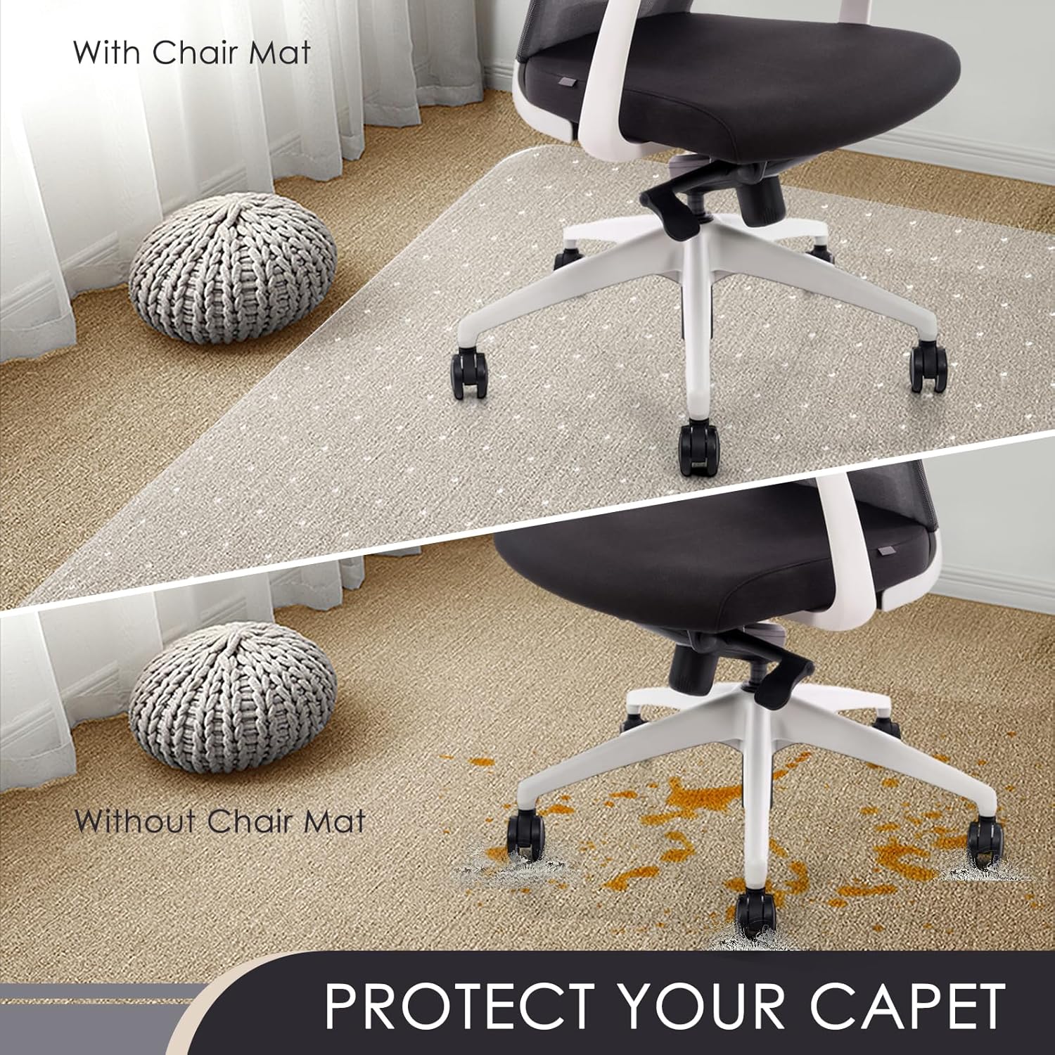 Kuyal Office Chair Mat for Carpet, 36x48 Clear Heavy Duty Computer Chair Mat with Lip, Under Desk Protector Carpeted Floors Mat, Easy Chair Movement,Ship Flat