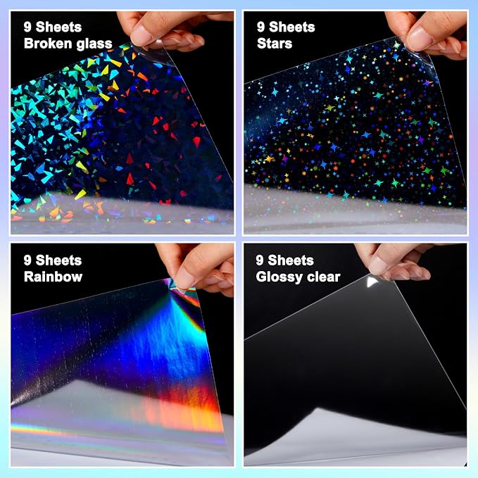 Clabby 36 Sheets Holographic Sticker Paper A4 Vinyl Holographic Laminate Sheets - Image 3