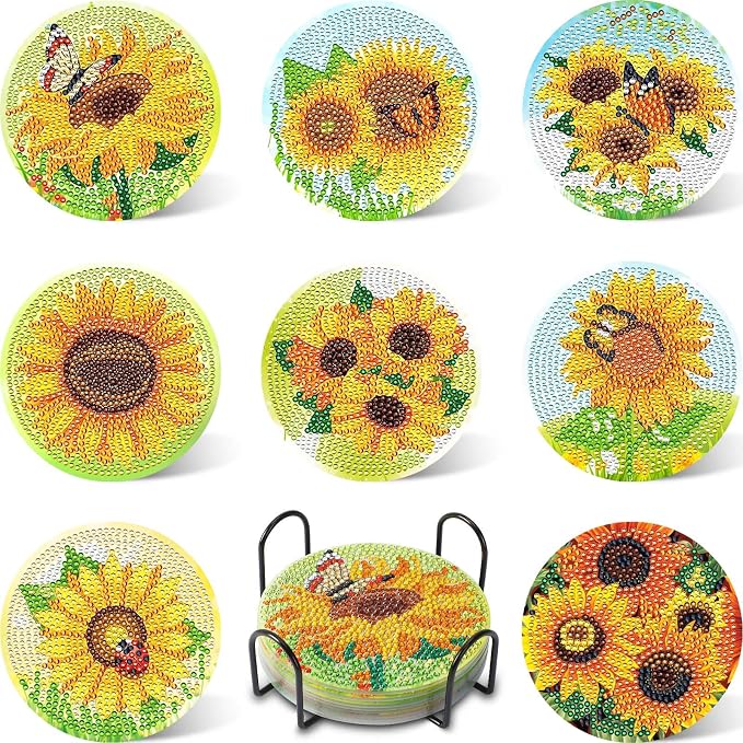 UPINS 8Pcs Sunflower Diamond Art Painting Coasters by UPINS