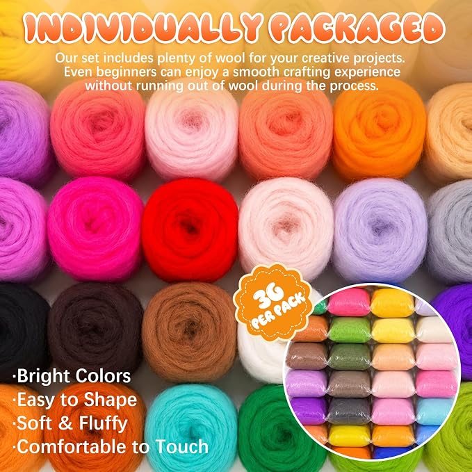 30 Colors Needle Felting Wool, Wool Roving 3g per Color, 3.17 oz Total - Image 5