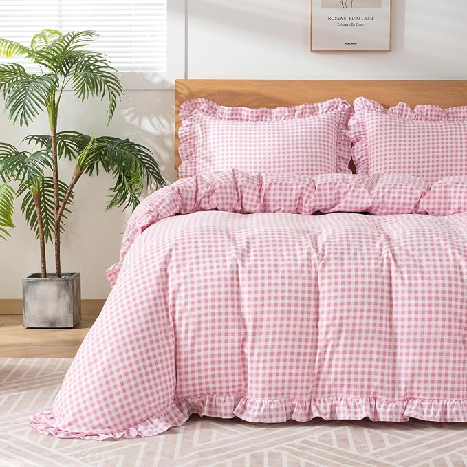Gingham Duvet Cover Twin Size, 2 Pieces Soft Breathable Microfiber Plaid by Kisswish