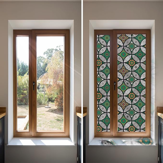 Green Window Privacy Film Frosted Glass Windows Cling Non-Adhesive Removable - Image 7
