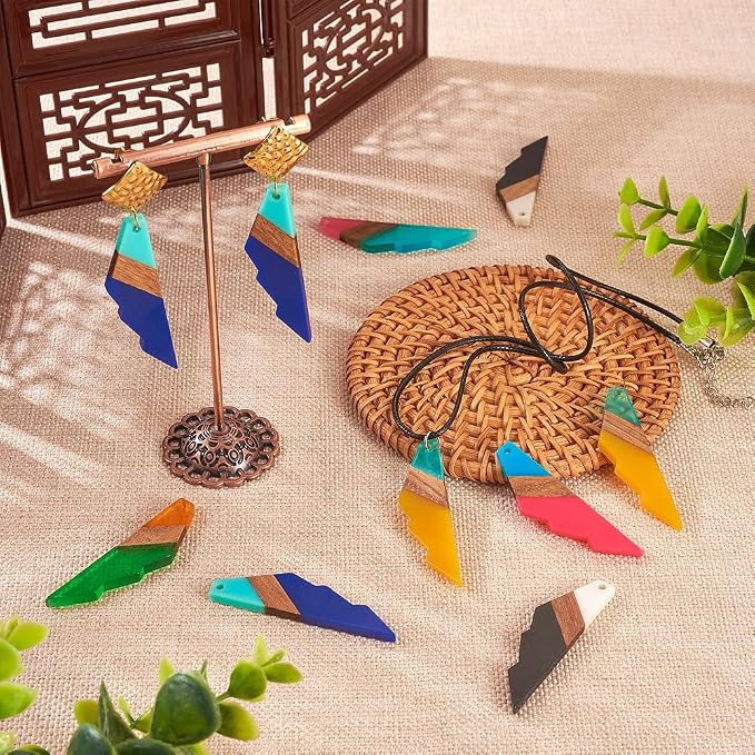 FASHEWELRY 20Pcs Natural Resin Wood Charms 3 Tone Wooden Earring Blanks - Image 3