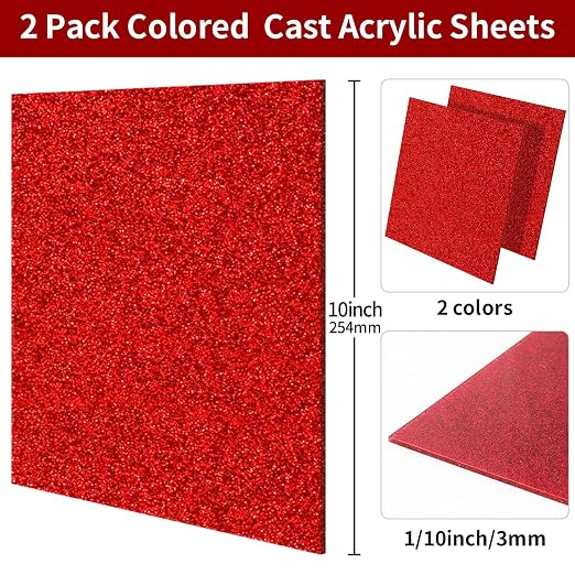 2 PCS 10 x 10 inch Glitter Colored Plexiglass Acrylic Sheets - Image 2