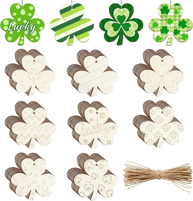 80PCS Wooden Shamrock Ornaments to Paint St. Patrick's Day Decorations by Sophena
