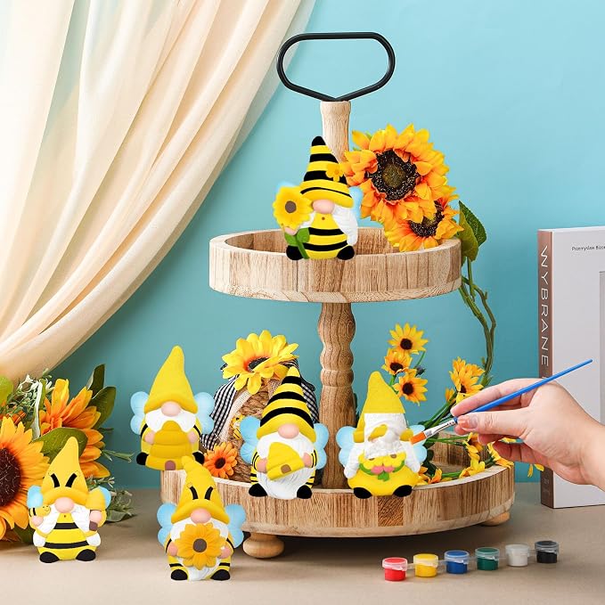 Poen 6 Sets Ready to Paint Your Own Bee Gnome Statues DIY Ceramics Bee - Image 4