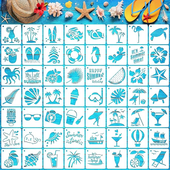 Augshy 56 Pack Summer Stencils for Painting, 3 Inch Beach Crafts Template | by Augshy