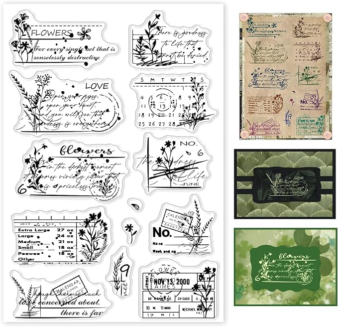 GLOBLELAND Vintage Floral Calendar Clear Stamps Floral Postage Silicone Stamps by GLOBLELAND