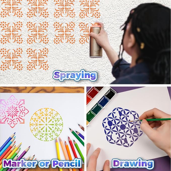 20 Pcs 4x4'' Mandala Stencils for Painting on Wood, Tile Fabric, Reusable - Image 8