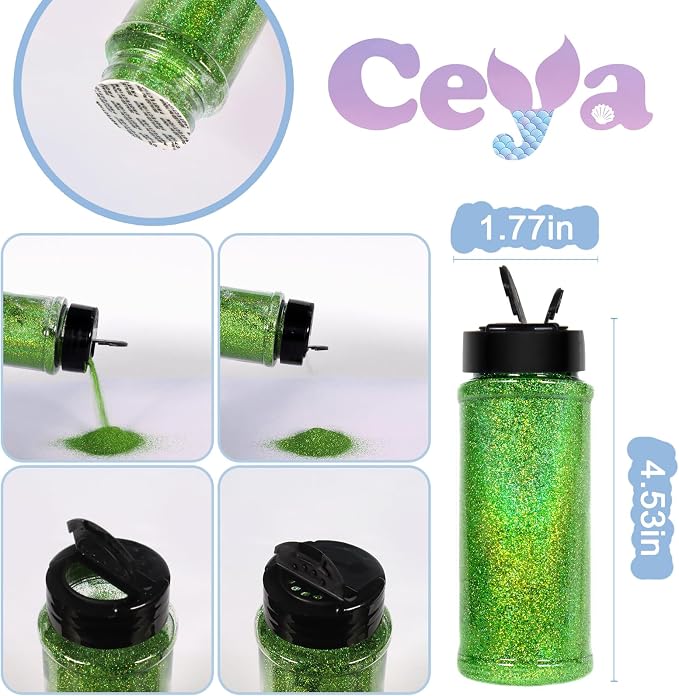 Ceya 3.8oz/ 110g Holographic Ultra Fine Glitter Powder Laser Light Green - Image 4