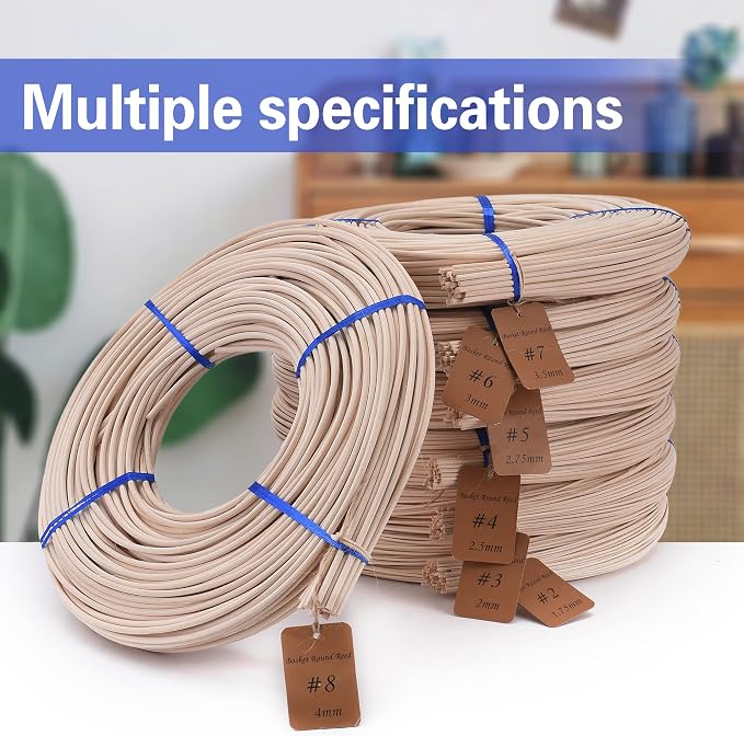 VFULIE Basket Round Reed #8 4mm 1-Pound Coil Basket Weaving Cane - Image 6