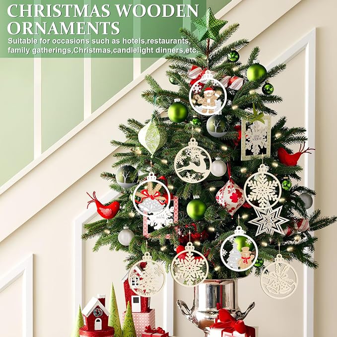 36PCS Wooden Hollow Christmas Ornaments - Image 3