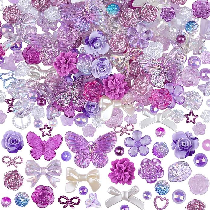350 Pieces 3D Resin ABS Colorful Rose Flower Bows Butterfly Charms by ShowNow