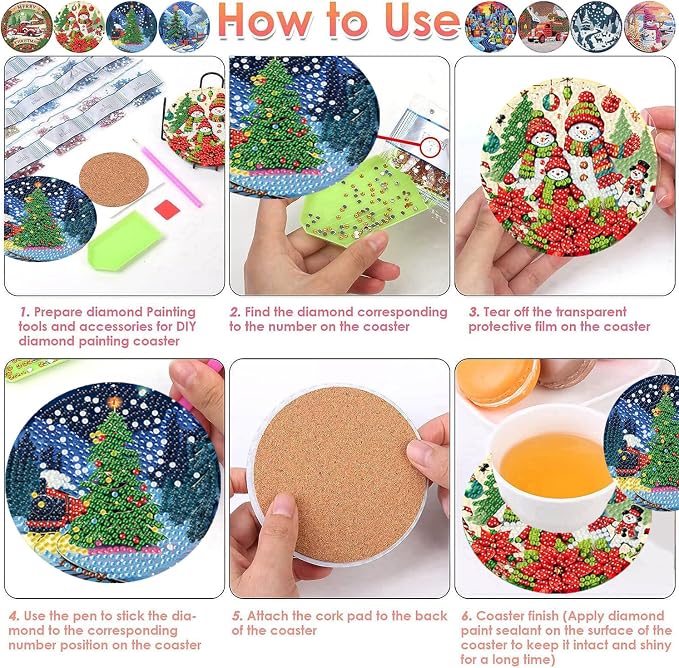 ijbnhd 8 PCS Christmas Diamond Art Coasters Kit Diamond Painting Coasters | - Image 6