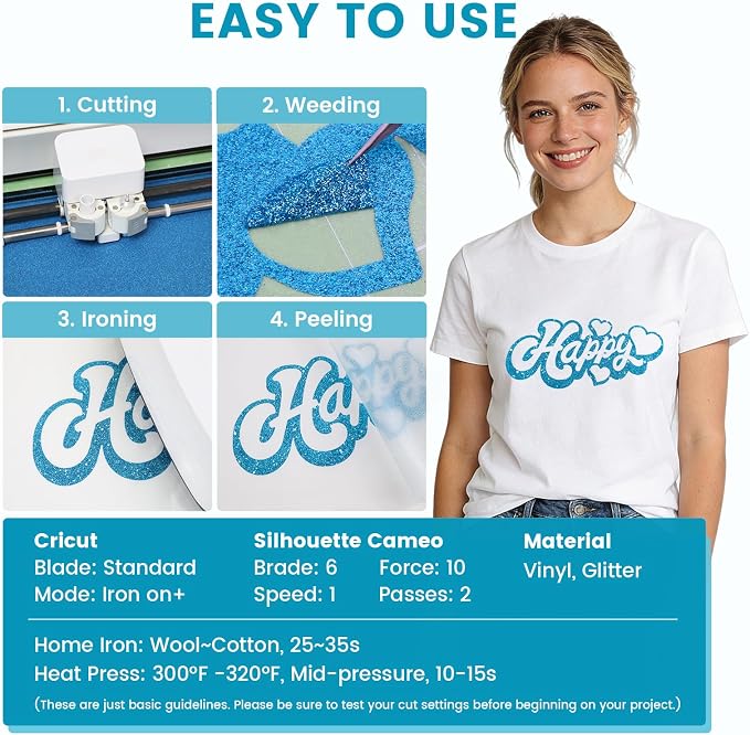 Sky Blue Glitter Heat Transfer Vinyl - Image 2